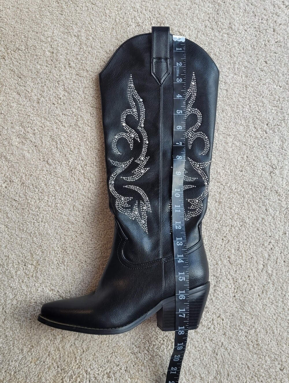 Black Studded Western Cowboy Boots Faux Leather Side Zip Boots Size 7 - Picture 4 of 11